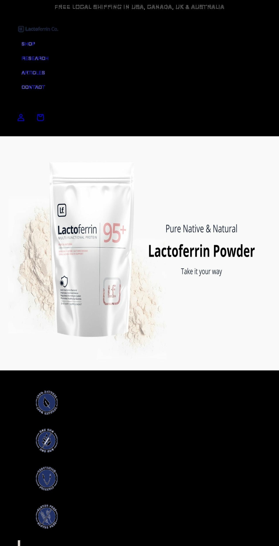 lactoferrin.co shopify website screenshot