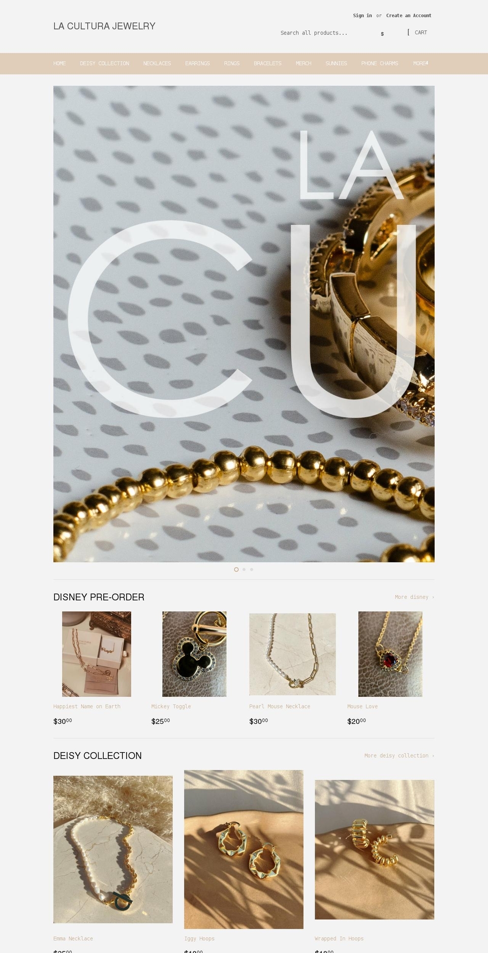 laculturajewelry.com shopify website screenshot