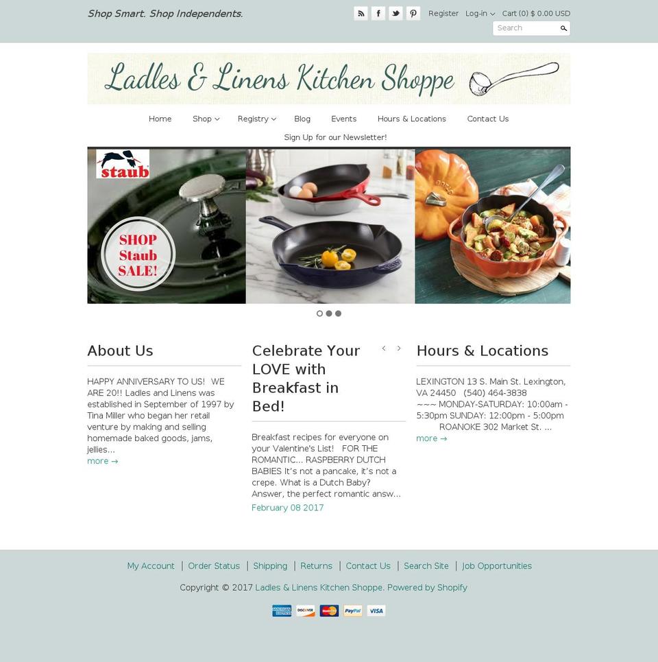 Modular Shopify theme site example ladlesandlinens.com