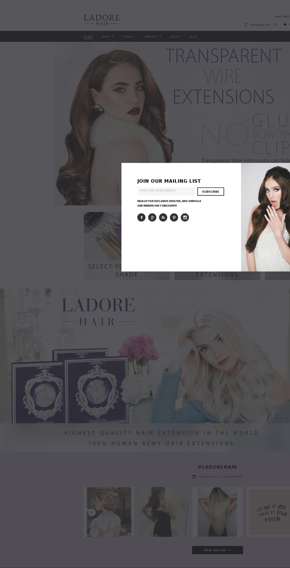 Clean Shopify theme site example ladorehair.com