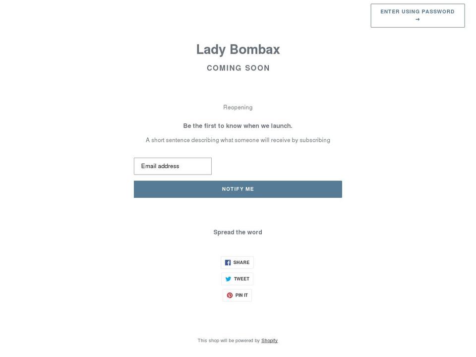 lady-bombax.myshopify.com shopify website screenshot