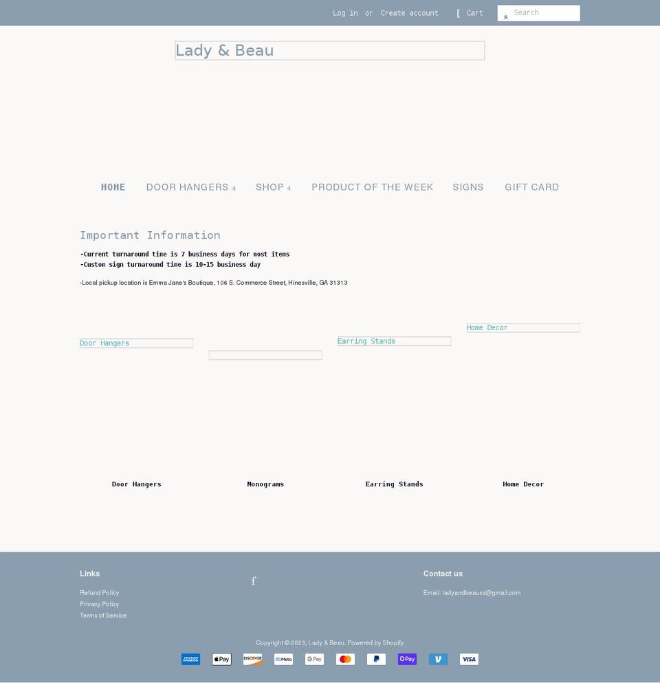 ladyandbeau.shop shopify website screenshot