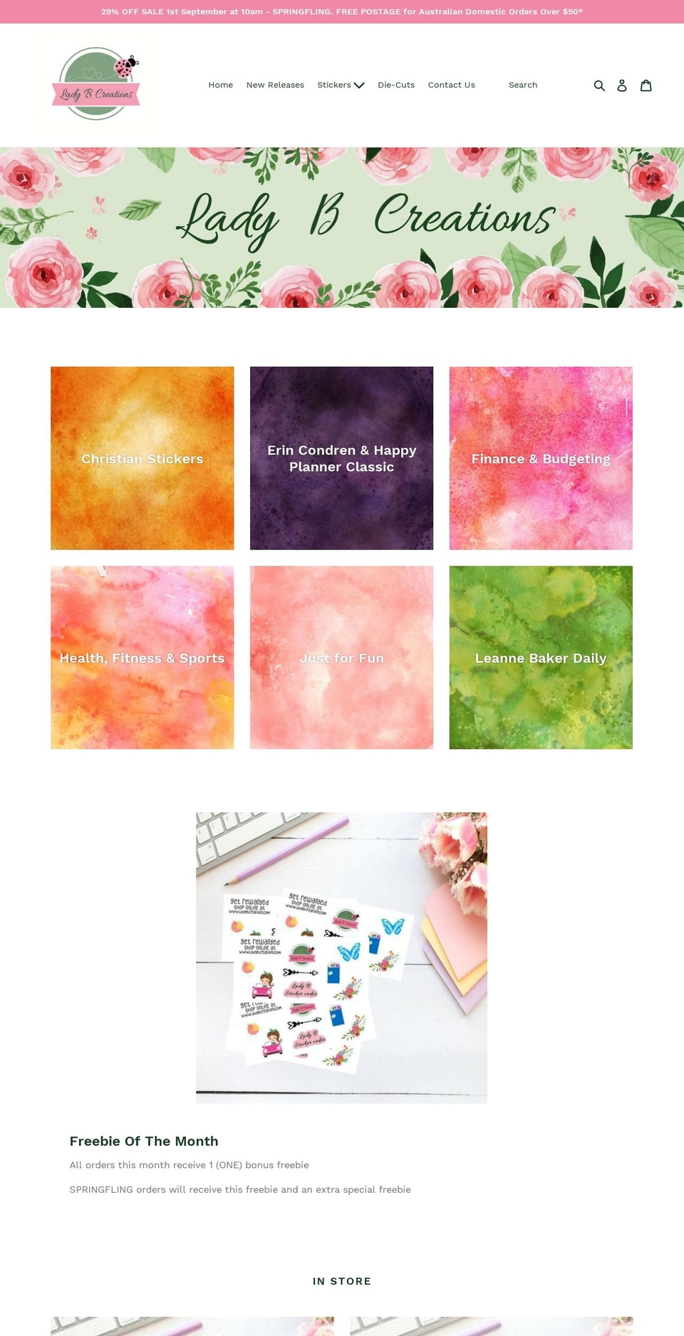 ladybcreations.com — Shopify storefront screenshot