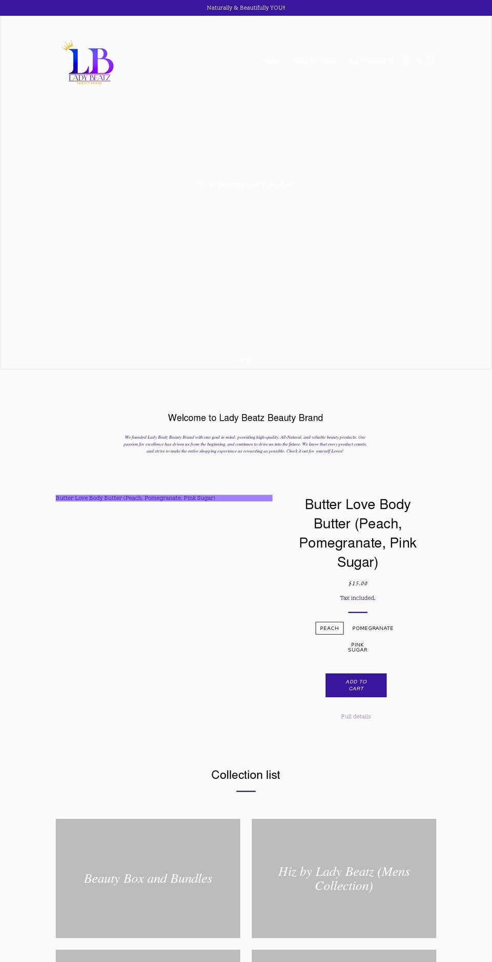 ladybeatzbeautybrand.com shopify website screenshot