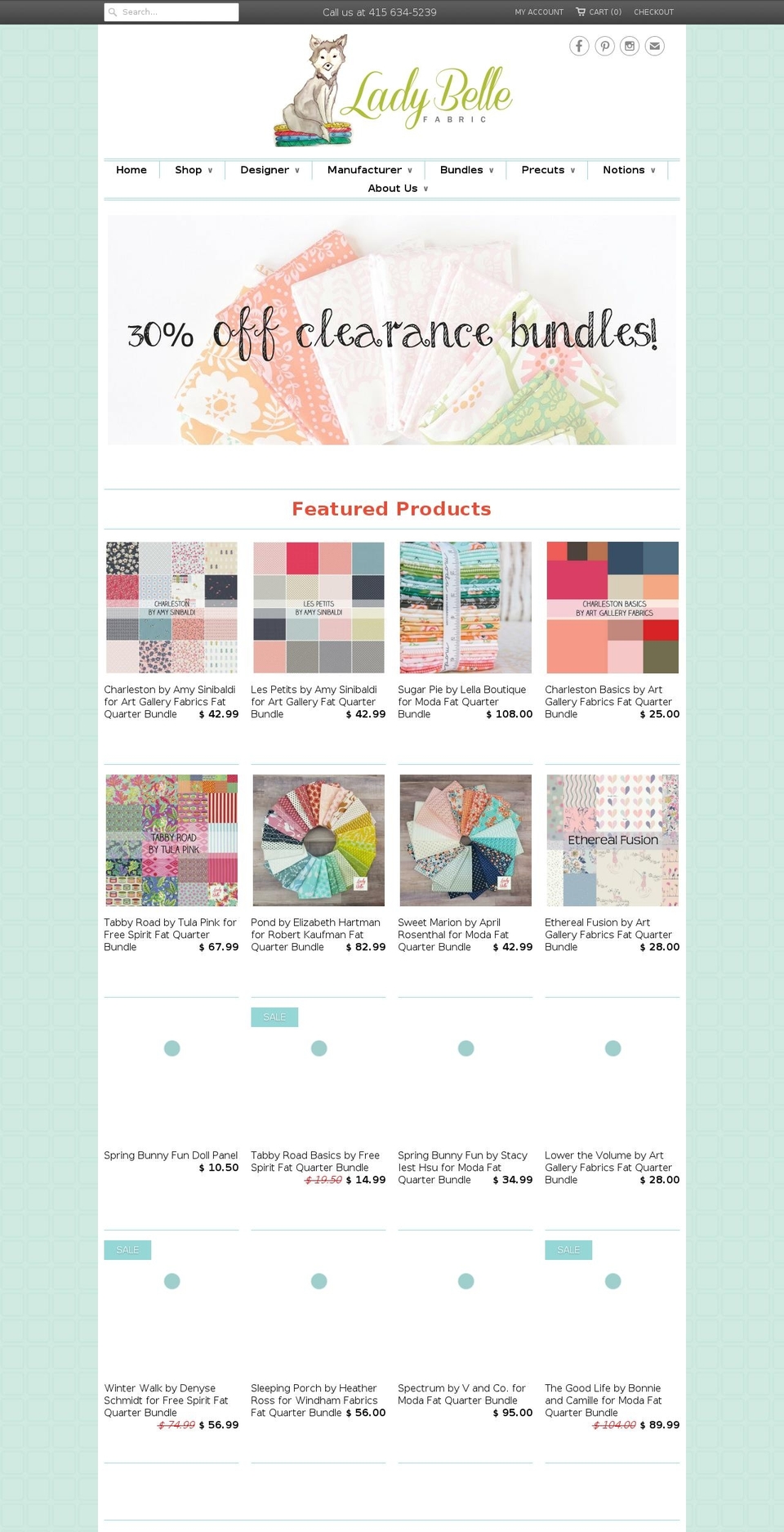 Vantage Shopify theme site example ladybellefabric.com