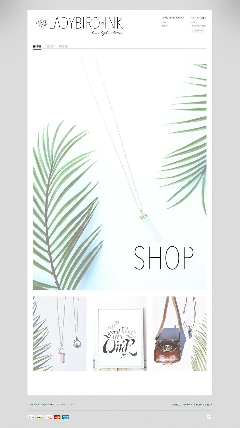 ladybirdink.com shopify website screenshot