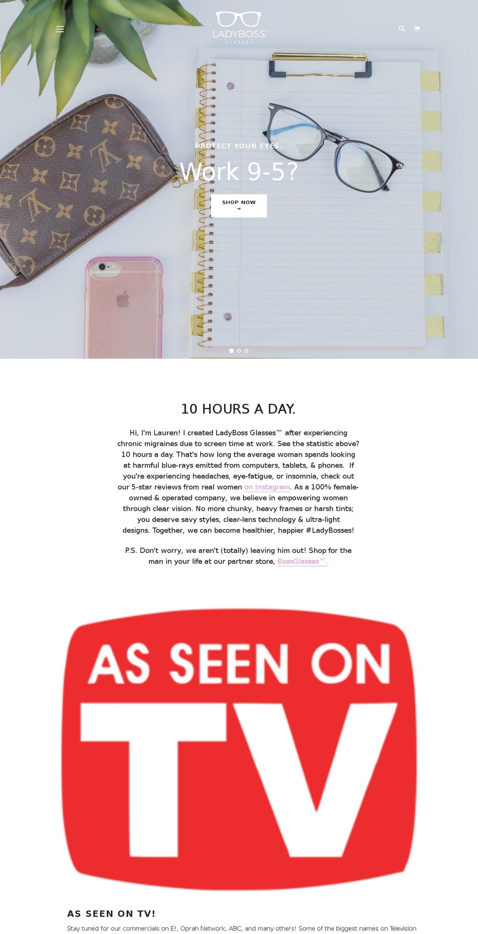 ladybossglasses.com shopify website screenshot