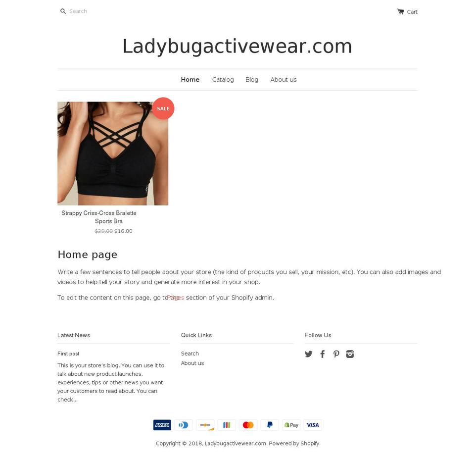 ladybugactivewear.com — Shopify storefront screenshot