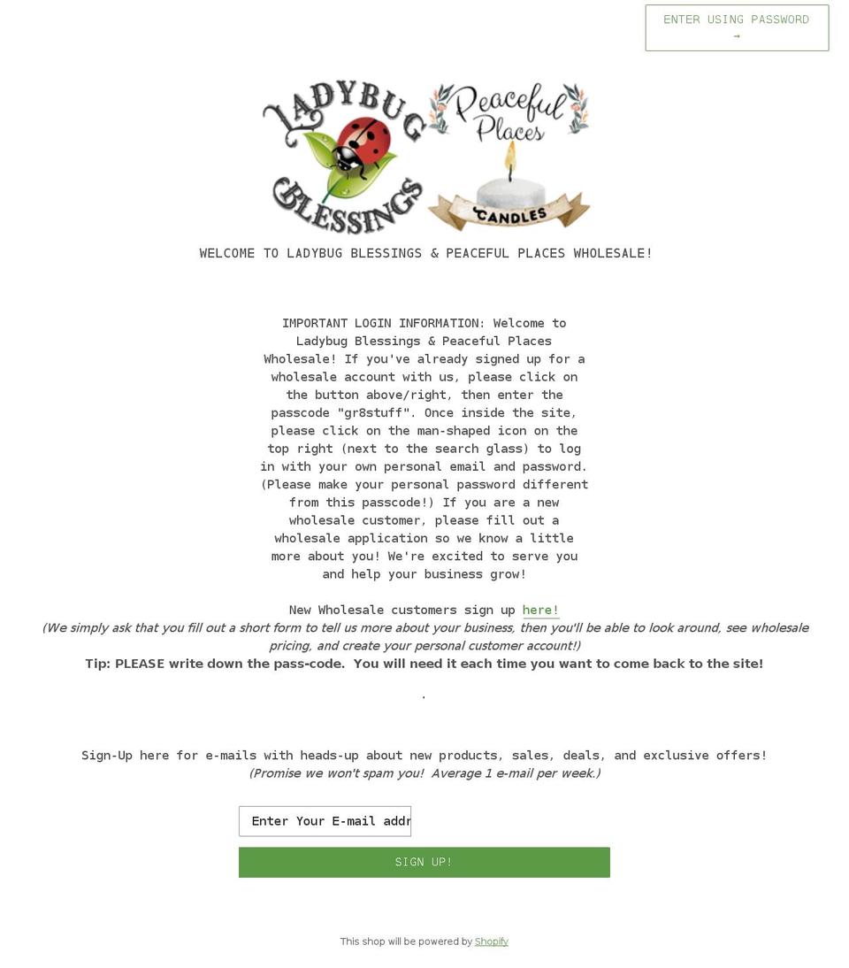 ladybugblessingswholesale.com shopify website screenshot