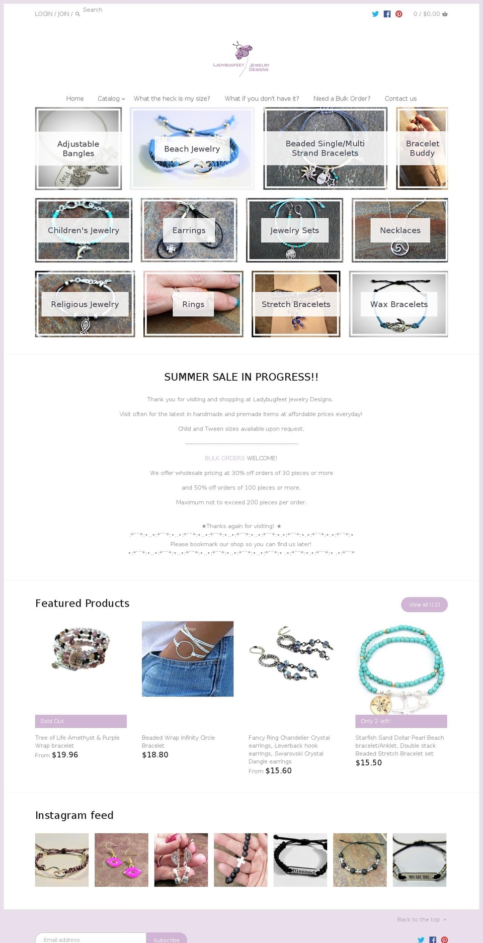 ladybugfeetdesigns.com shopify website screenshot