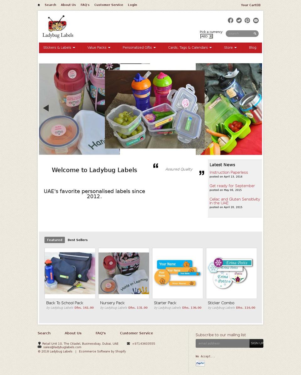 ladybuglabels.com shopify website screenshot
