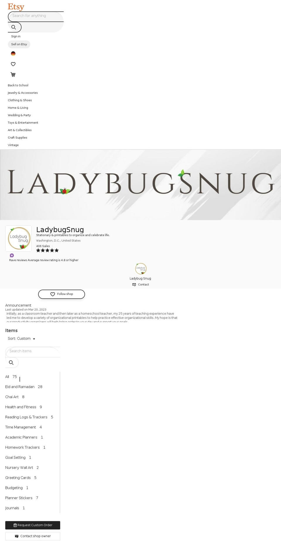 ladybugsnug.com shopify website screenshot