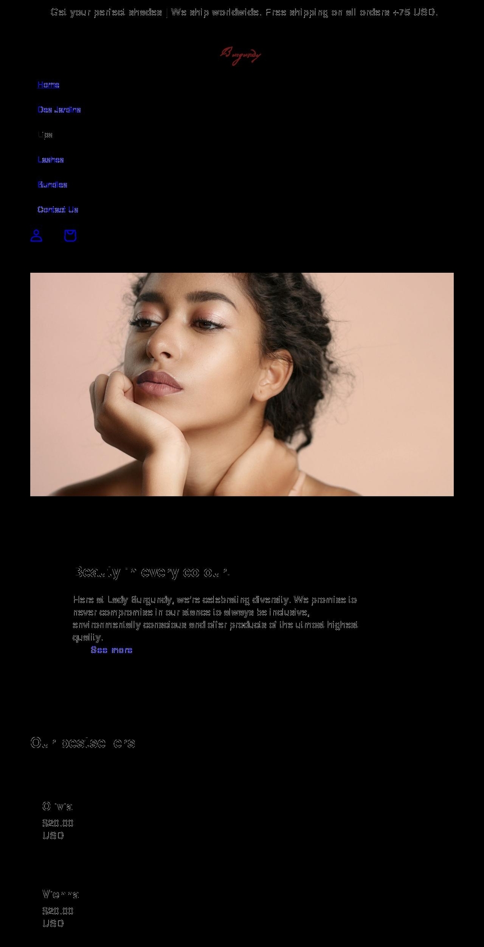 ladyburgundy.com shopify website screenshot
