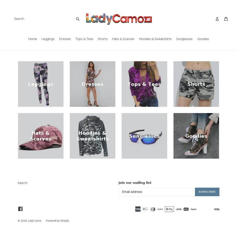 ladycamo.net shopify website screenshot