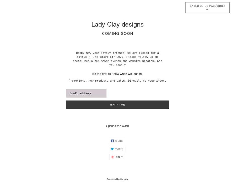 ladyclaydesigns.com shopify website screenshot