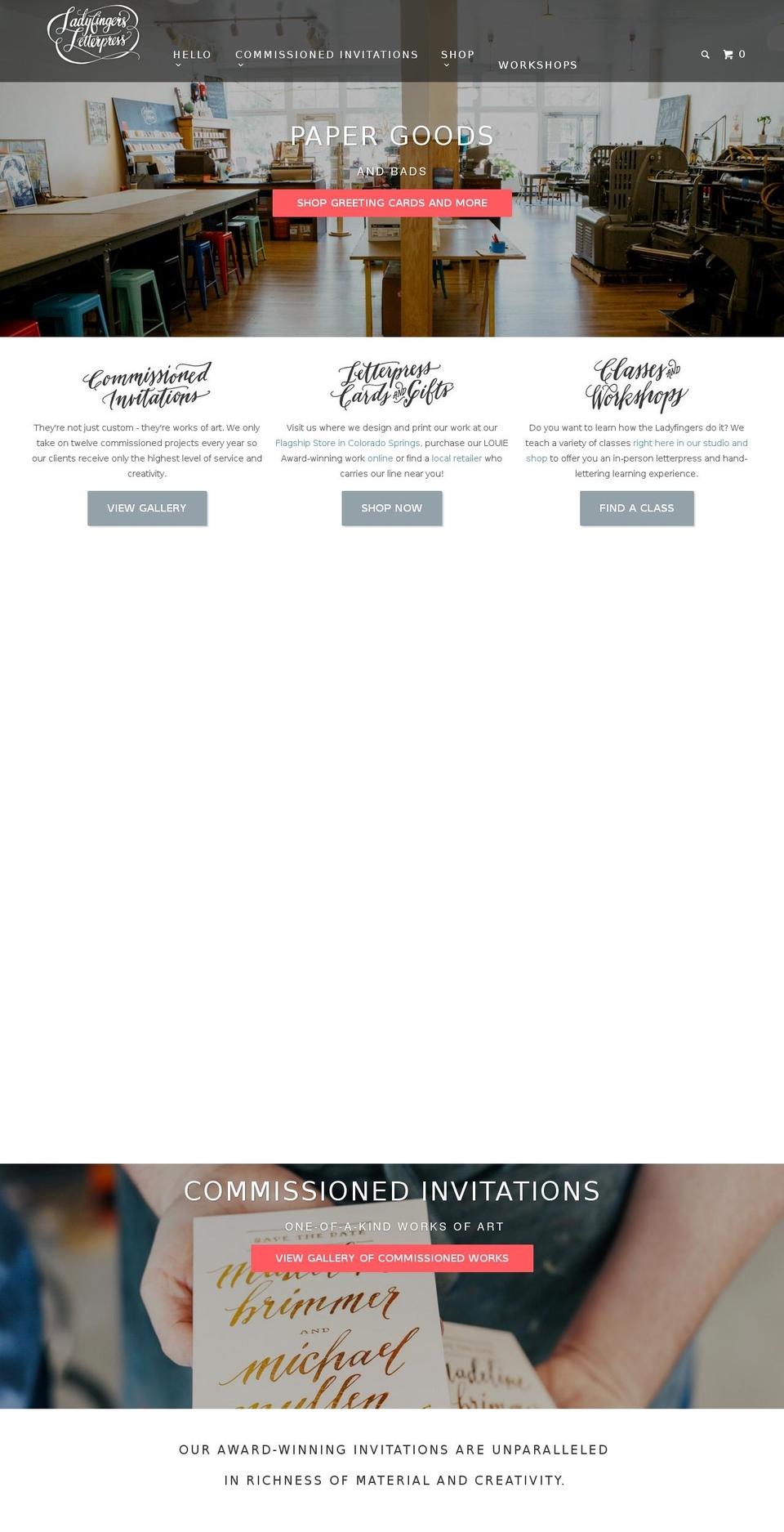 ladyfingersletterpress.com shopify website screenshot