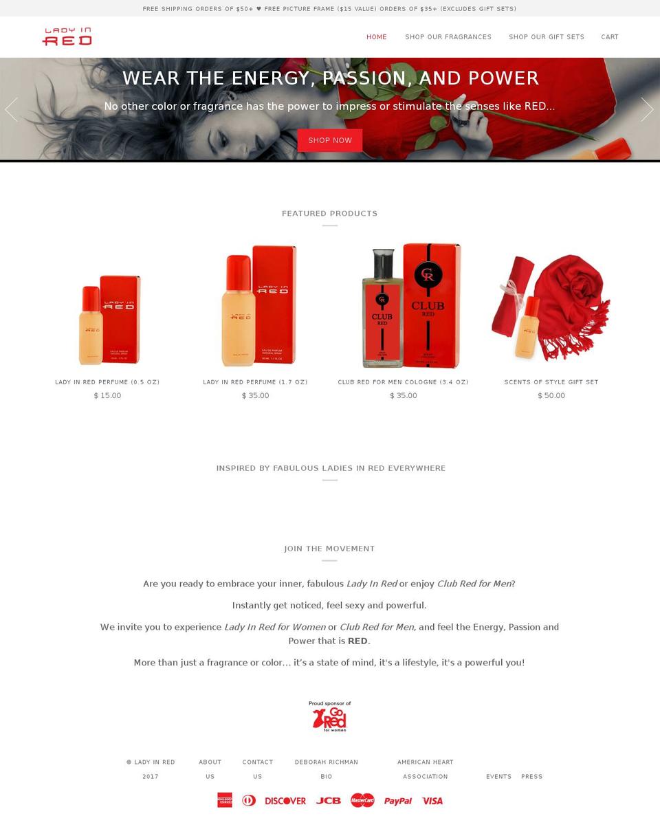 ladyinred.com shopify website screenshot