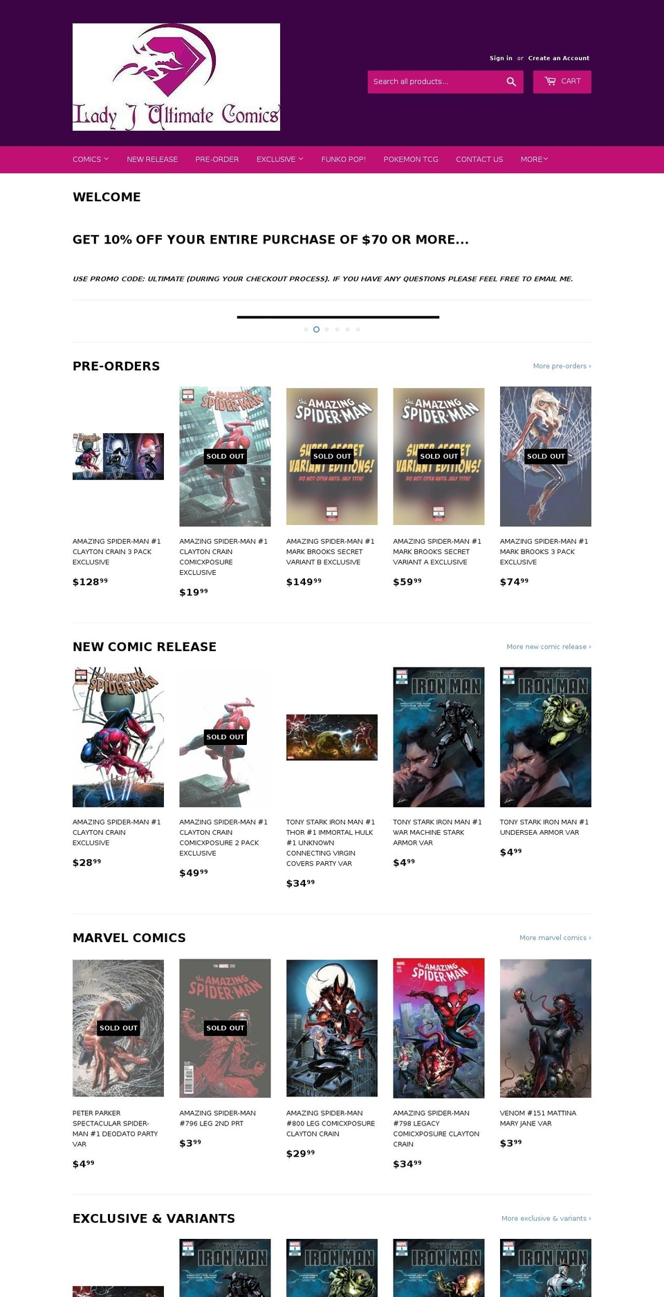 ladyjultimatecomics.com — Shopify storefront screenshot
