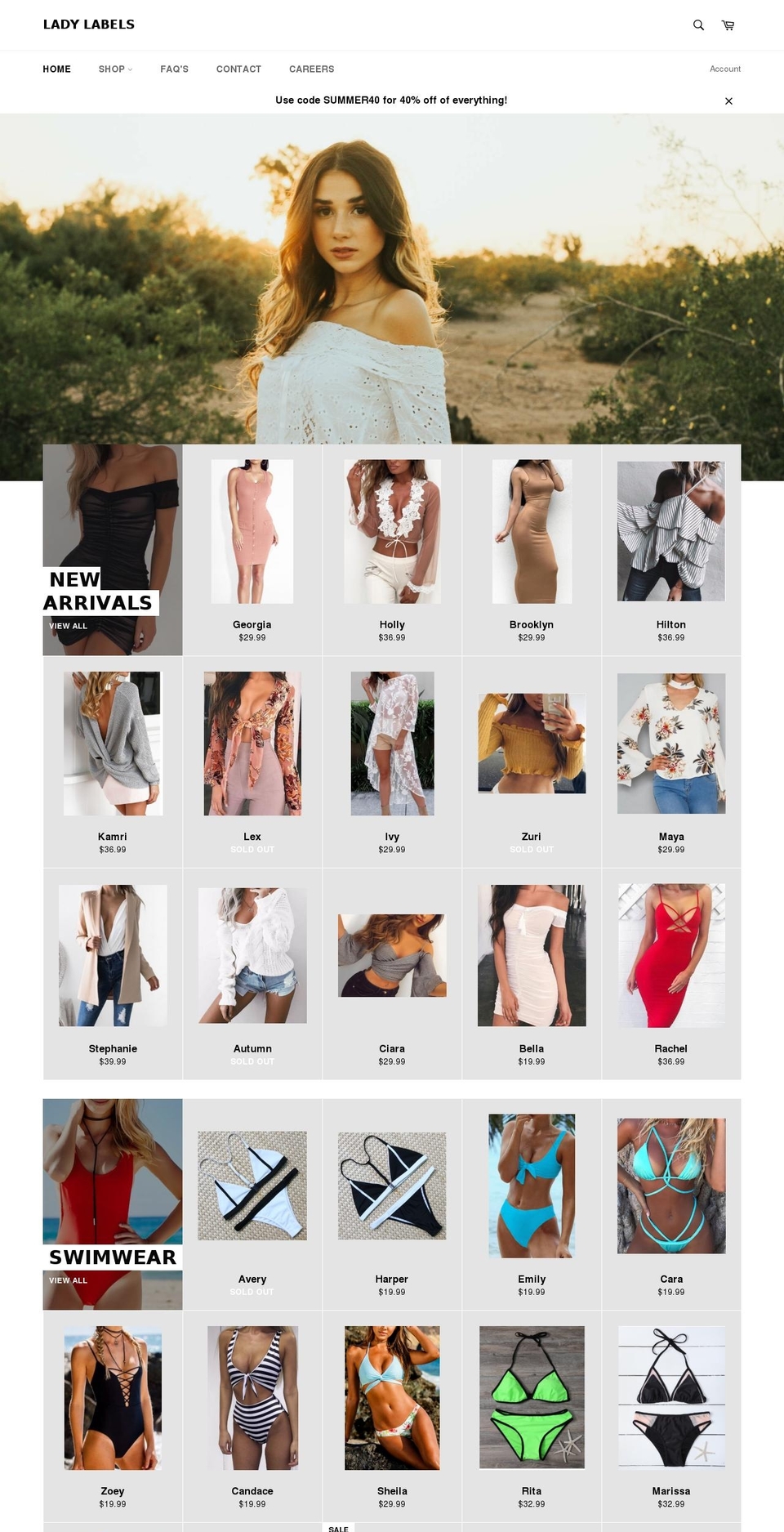 ladylabels.com — Shopify storefront screenshot