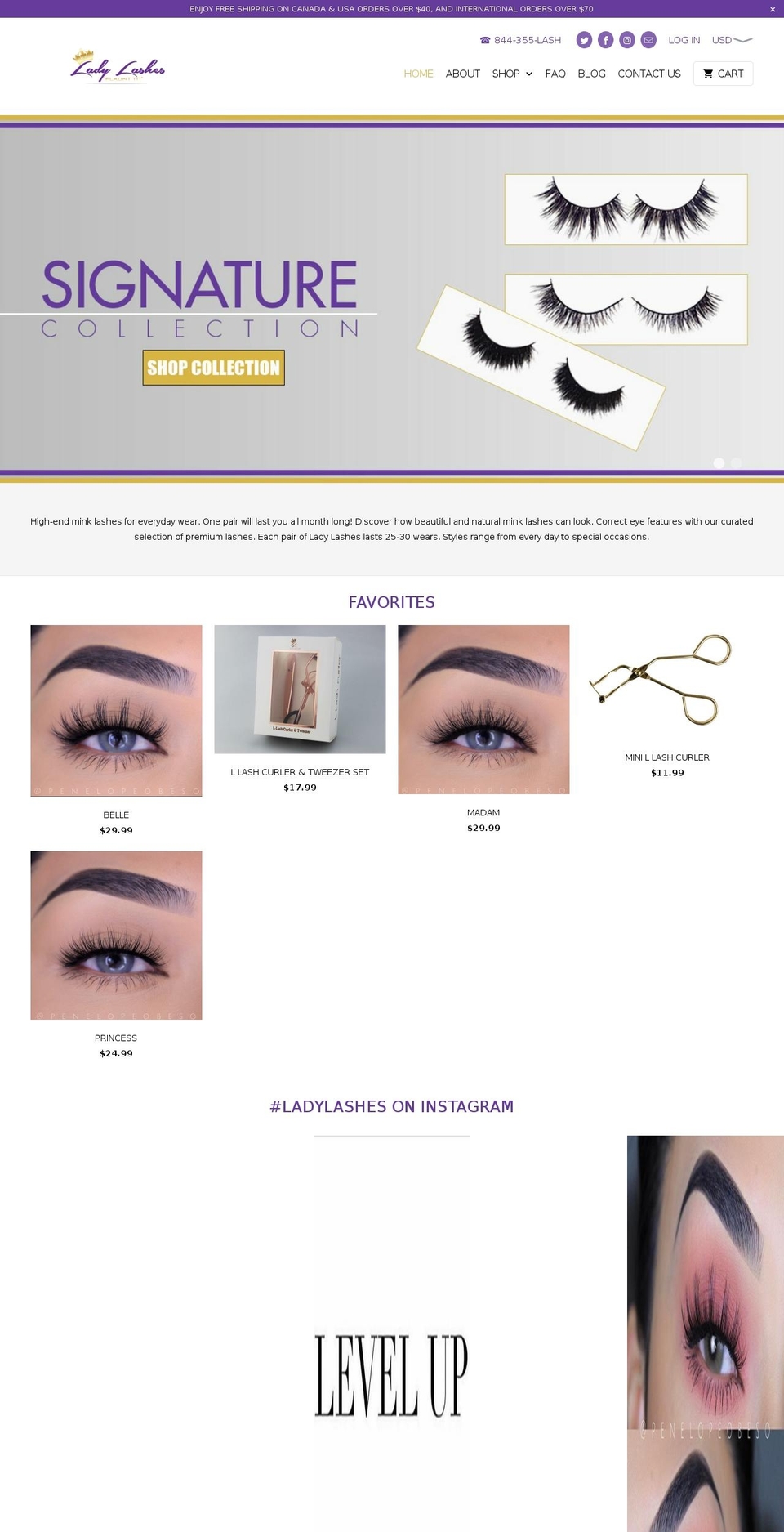 ladylashes.com shopify website screenshot