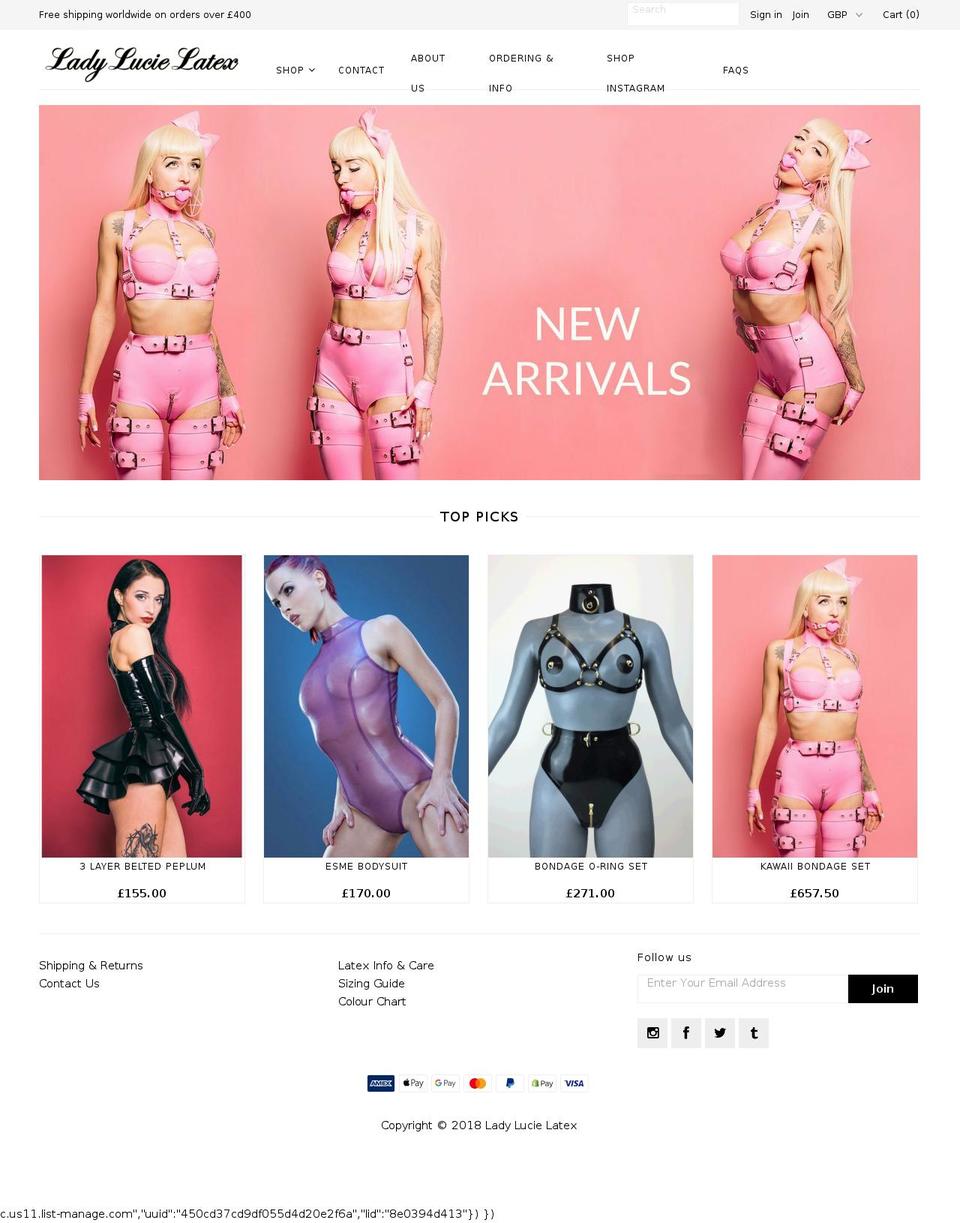 ladylatexdesigns.com — Shopify storefront screenshot