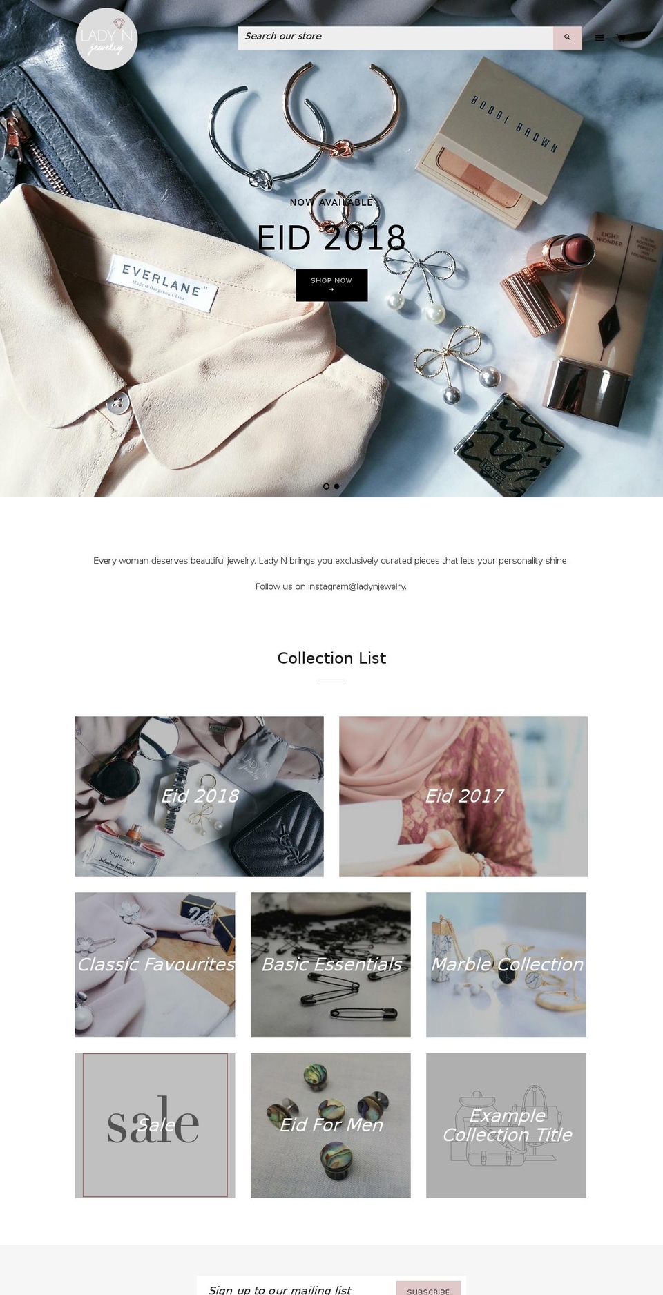 ladynjewelry.com — Shopify storefront screenshot