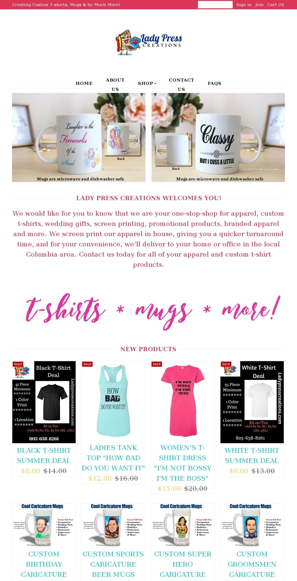 ladypresscreations.com — Shopify storefront screenshot