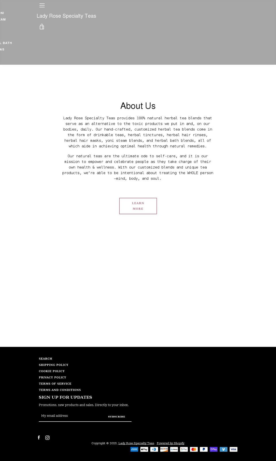 ladyroseteas.com shopify website screenshot