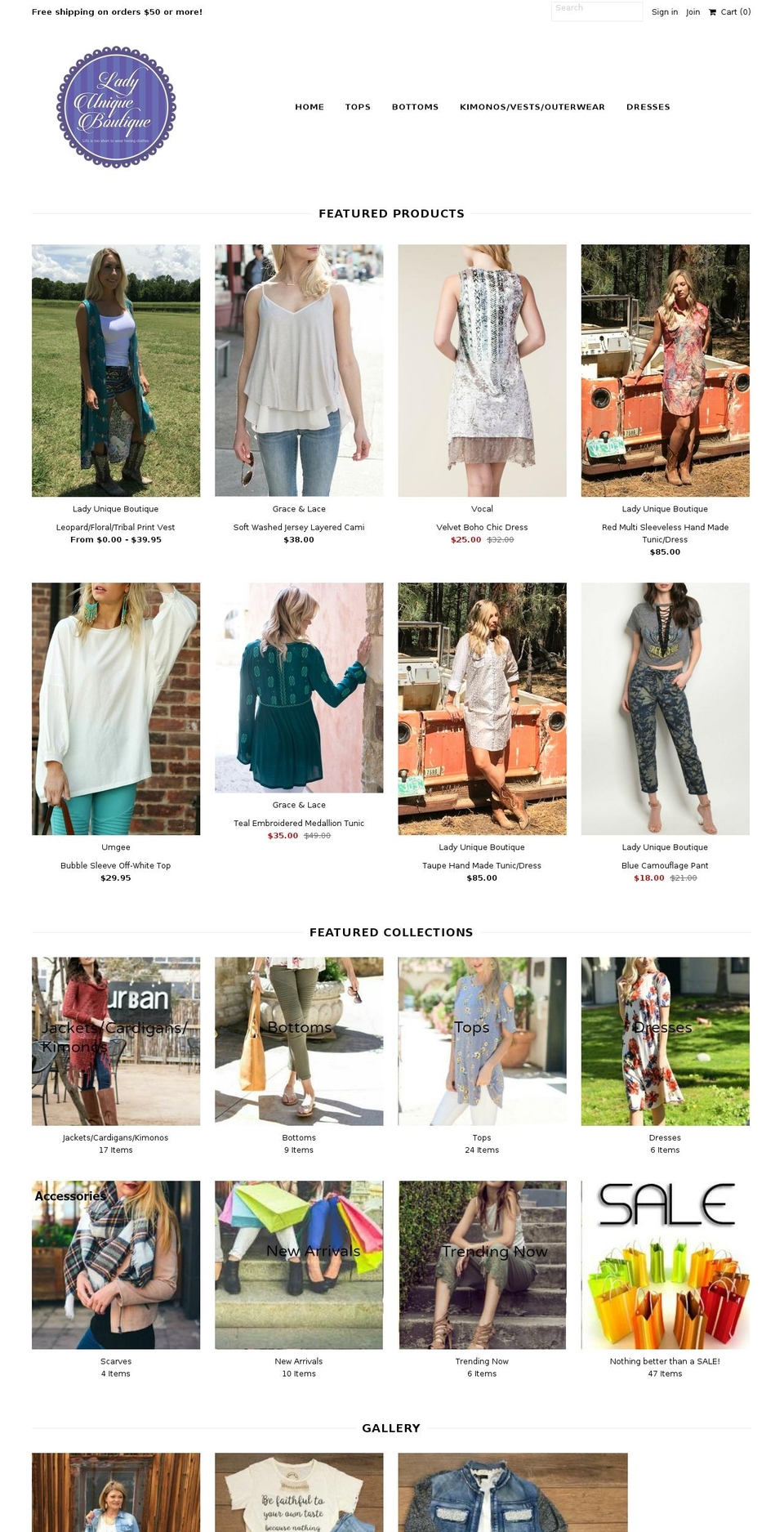 ladyuniqueboutique.com — Shopify storefront screenshot