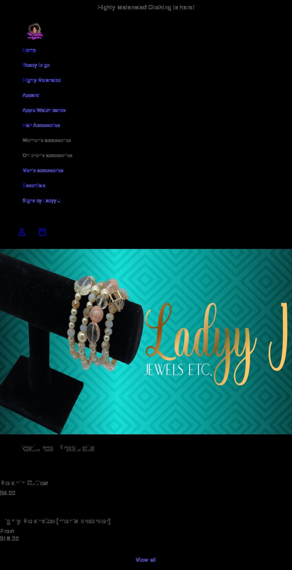 ladyyjjewels.com shopify website screenshot