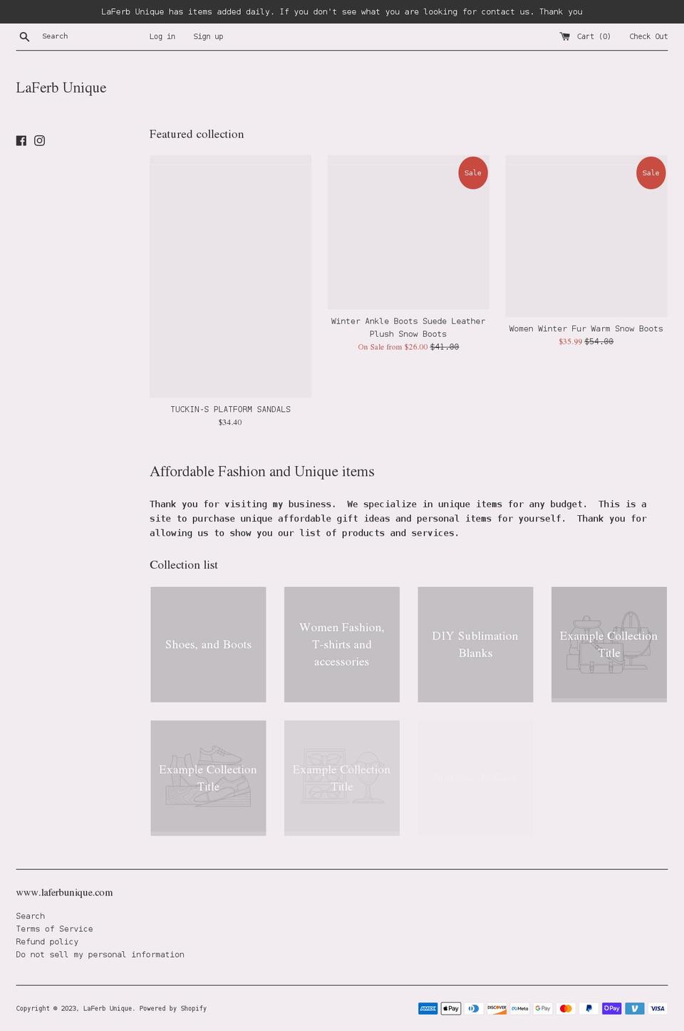 laferbunique.com — Shopify storefront screenshot