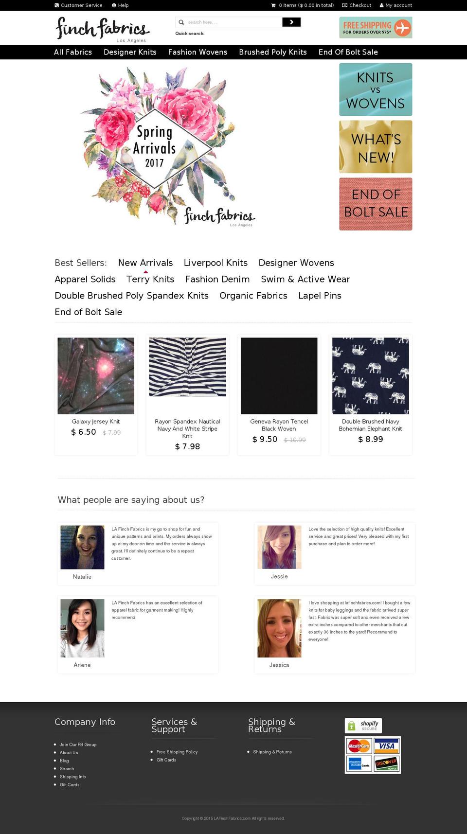 lafinchfabrics.com shopify website screenshot