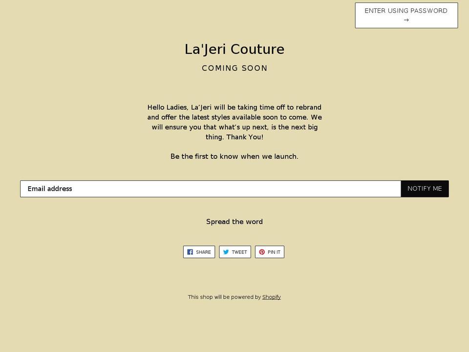 lajericouture.com — Shopify storefront screenshot