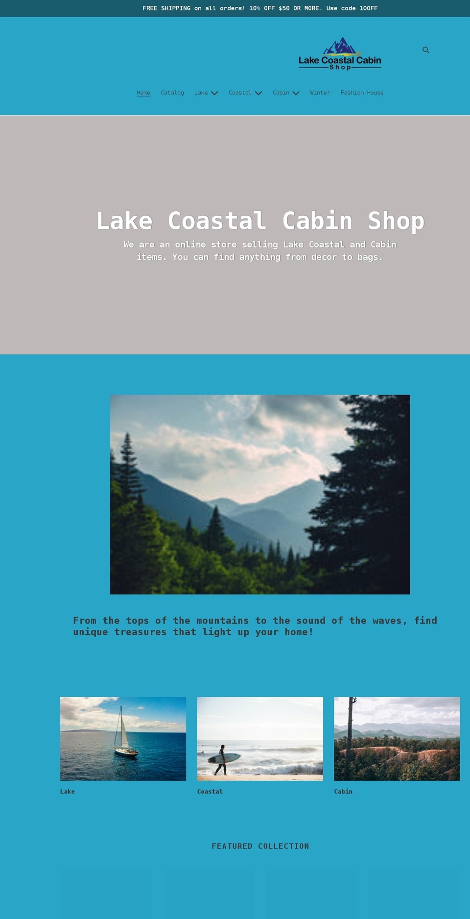 lakecoastalcabinshop.com shopify website screenshot