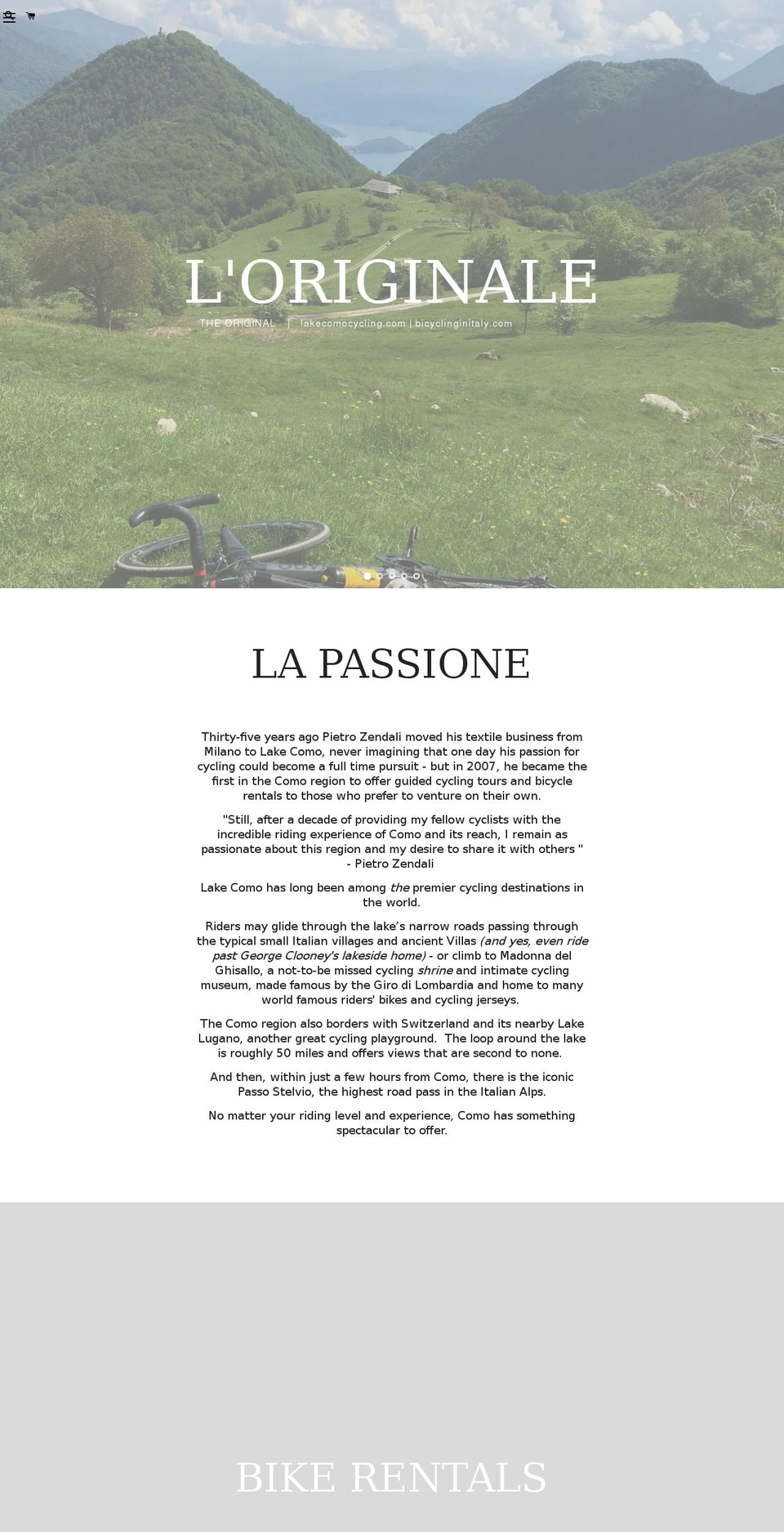lakecomocycling.com — Shopify storefront screenshot