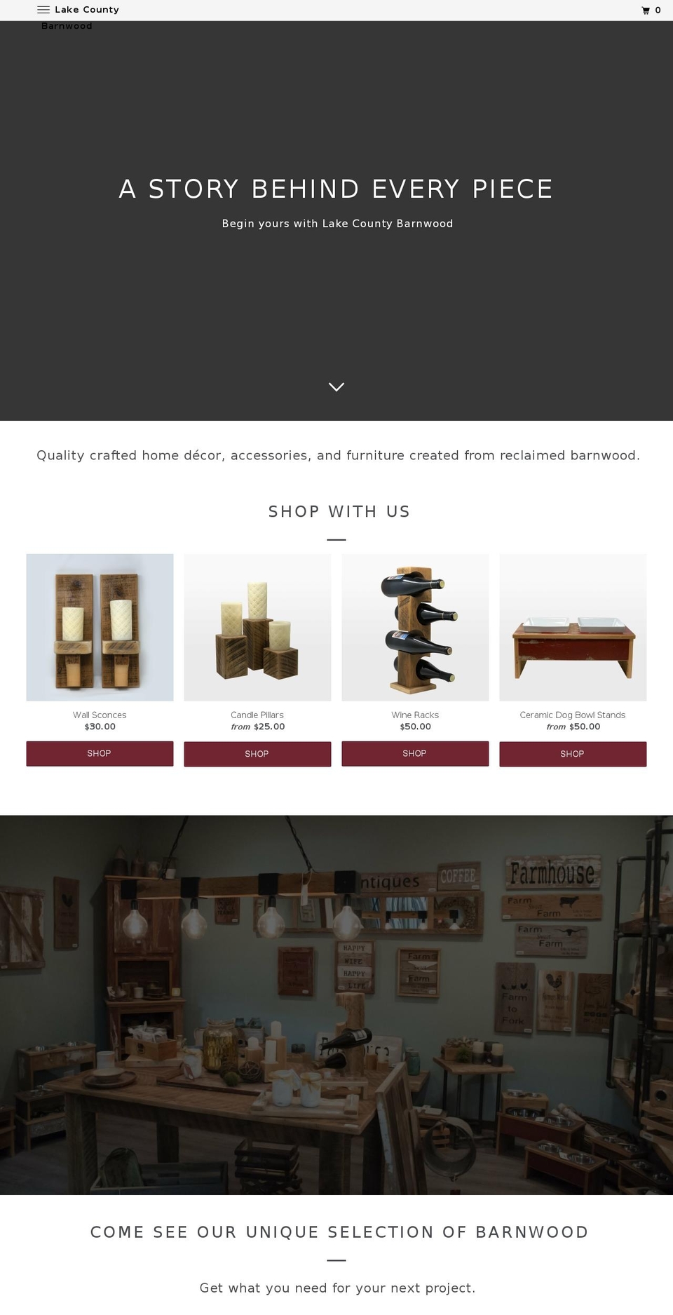 lakecountybarnwood.com shopify website screenshot