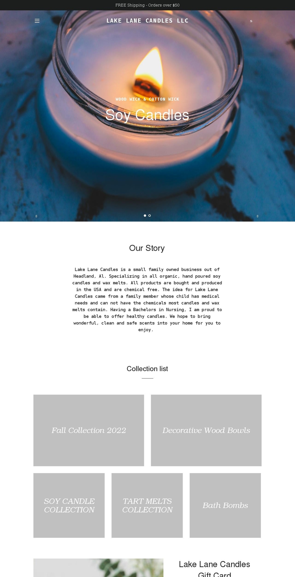 lakelanecandles.com shopify website screenshot