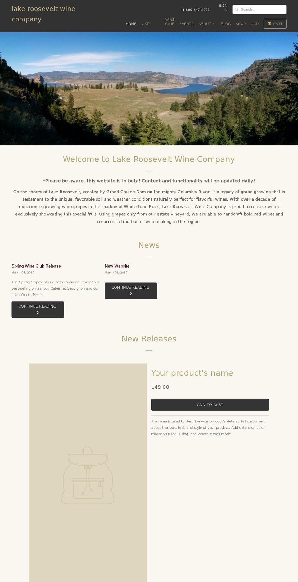 lakerooseveltwinecompany.com — Shopify storefront screenshot