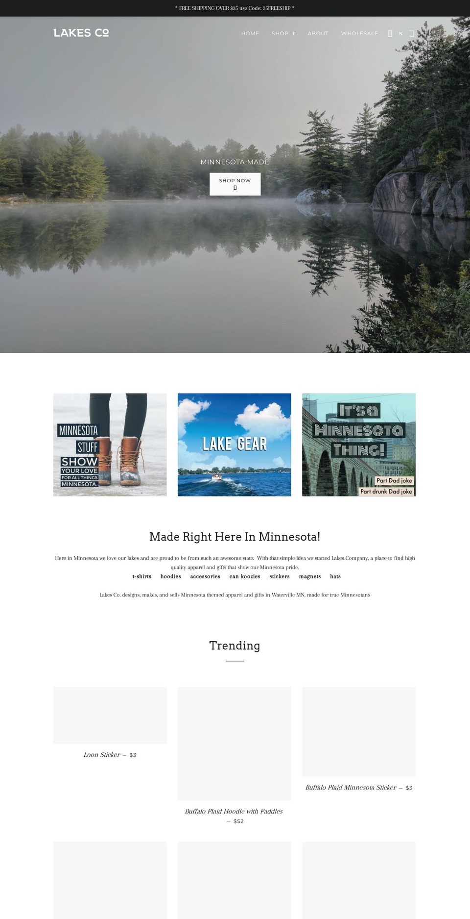 lakescompany.com — Shopify storefront screenshot