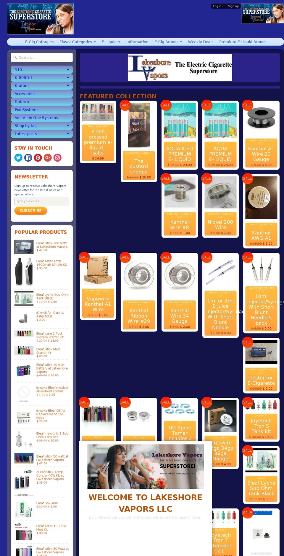 lakeshorevapors.com — Shopify storefront screenshot