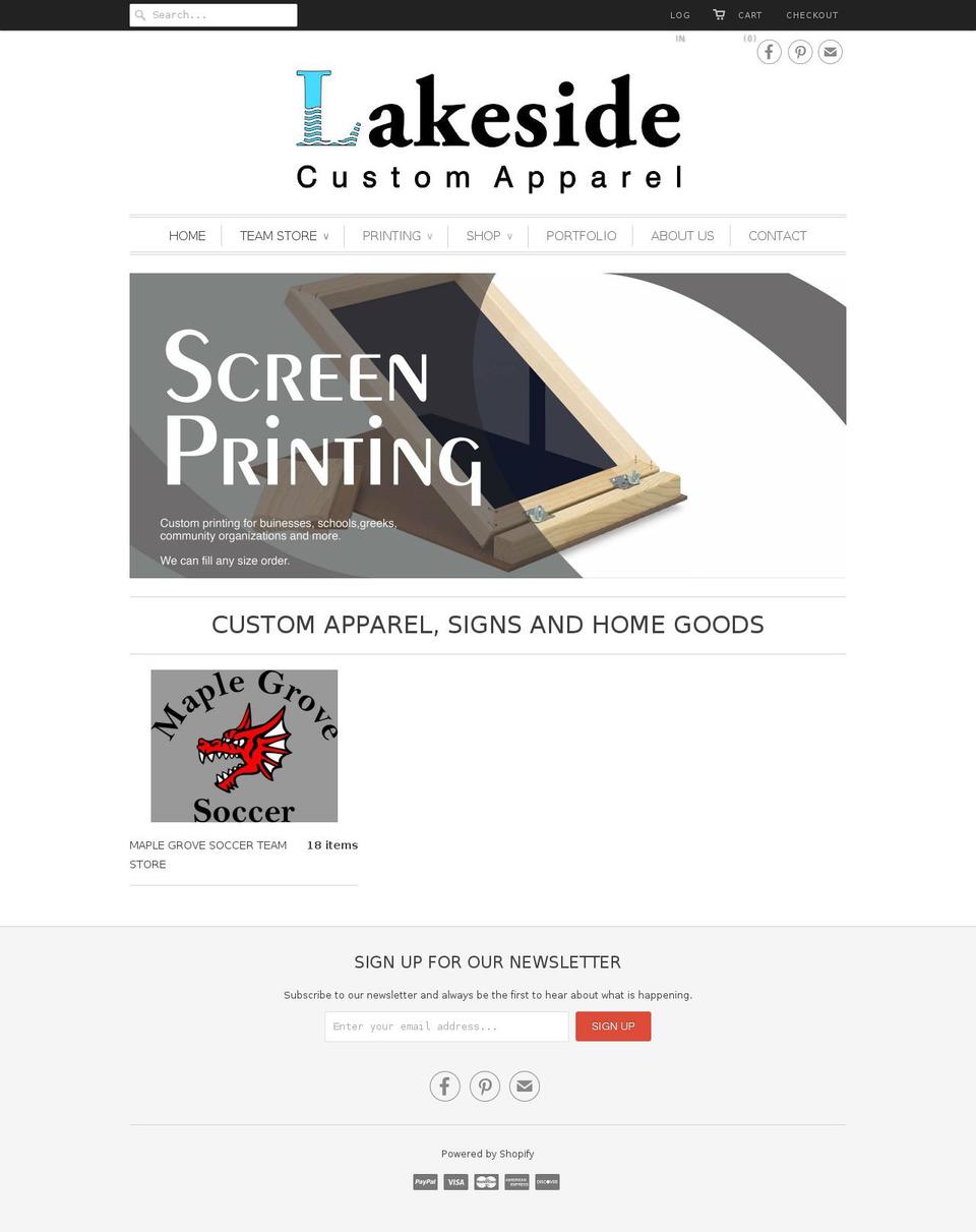 lakesidecustomapparel.com shopify website screenshot