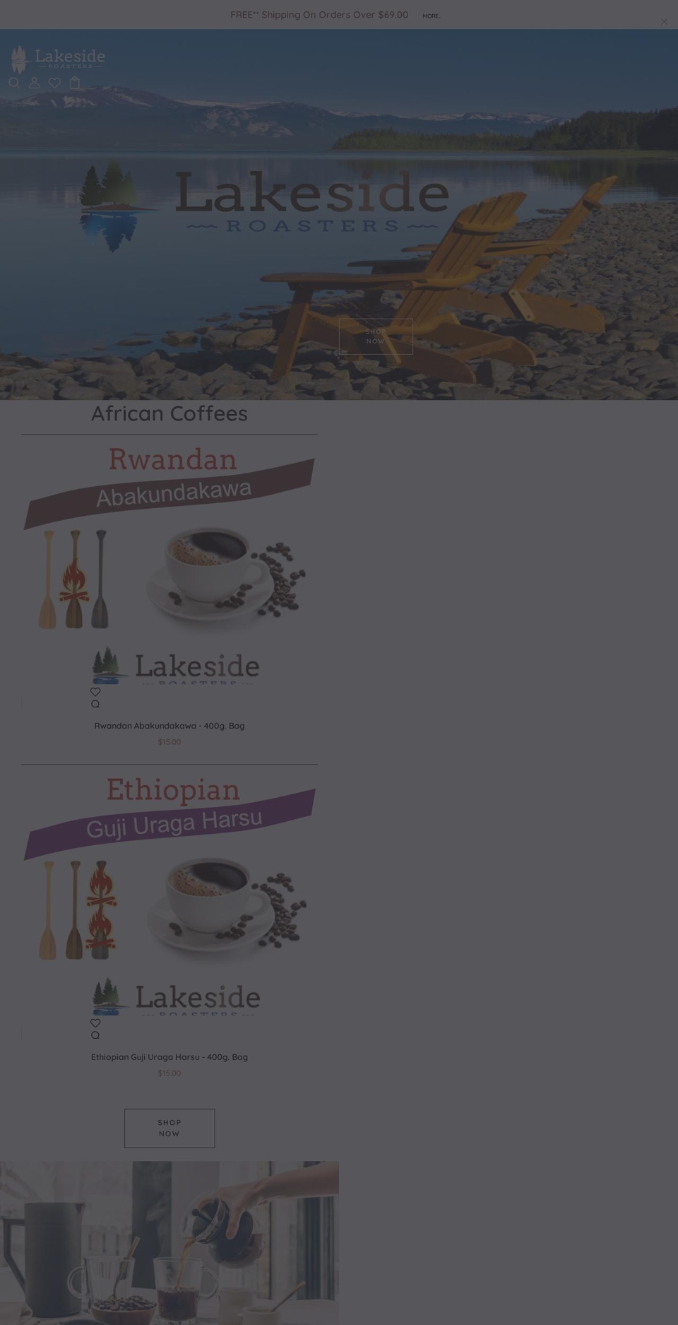 lakesideroasters.ca shopify website screenshot