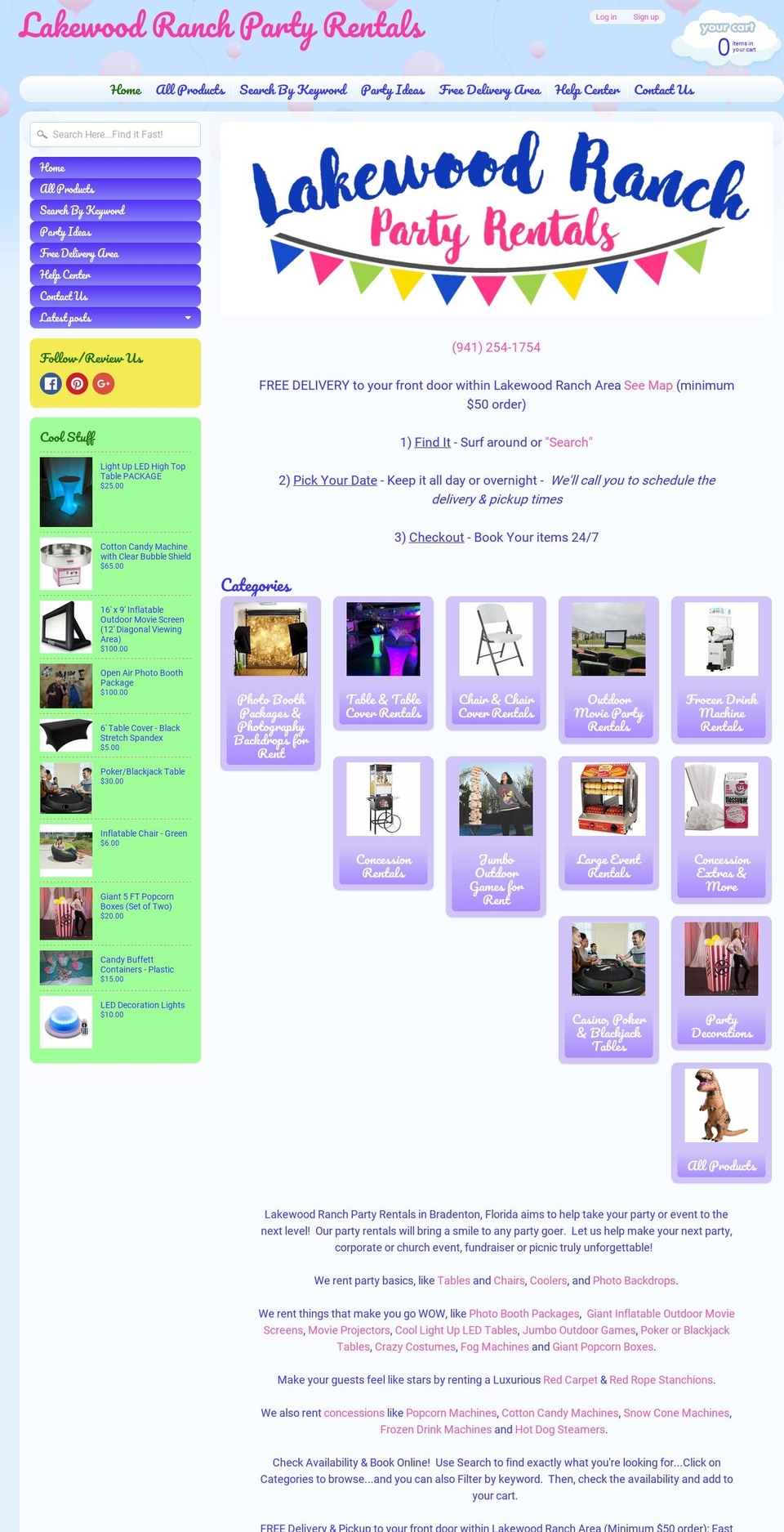 lakewoodranchpartyrentals.com — Shopify storefront screenshot