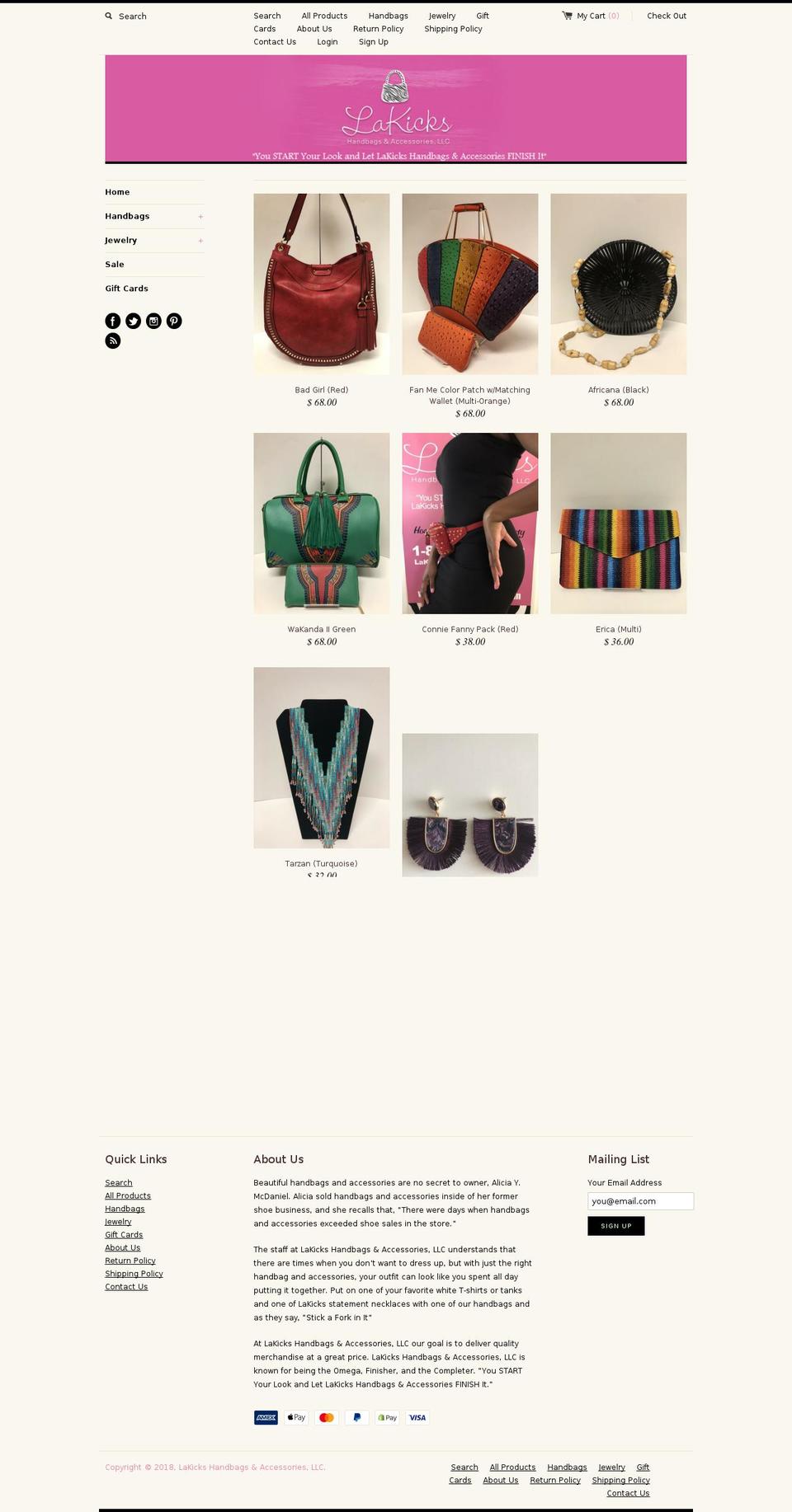 lakickshandbags.com shopify website screenshot
