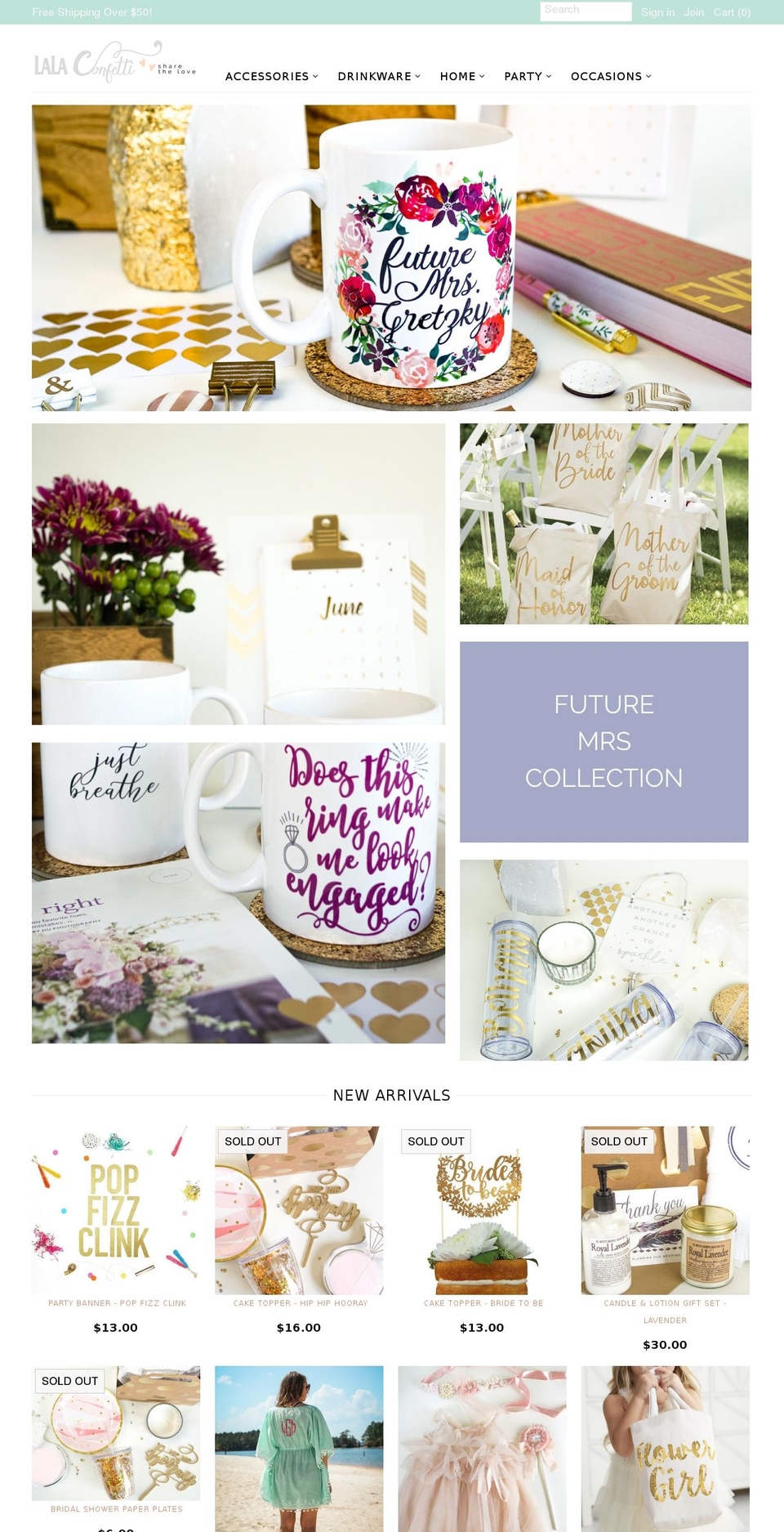 lalaconfetti.com shopify website screenshot