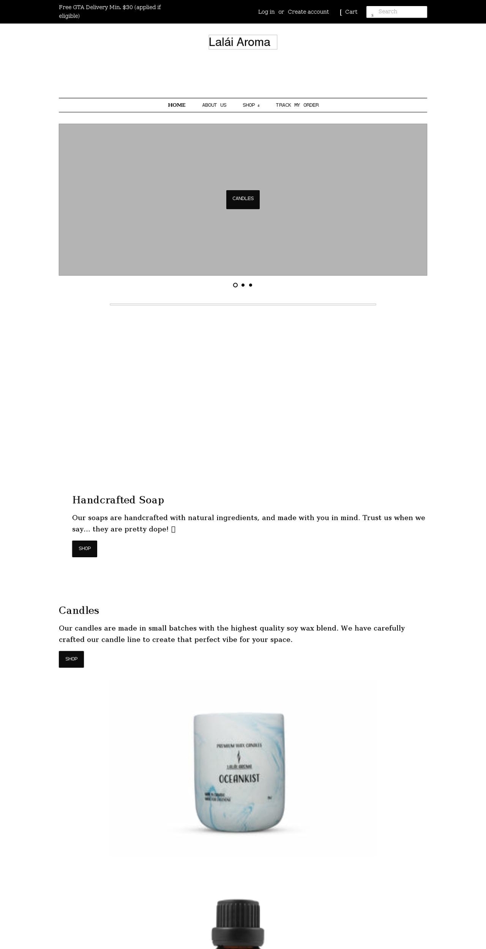 lalaiaroma.ca shopify website screenshot