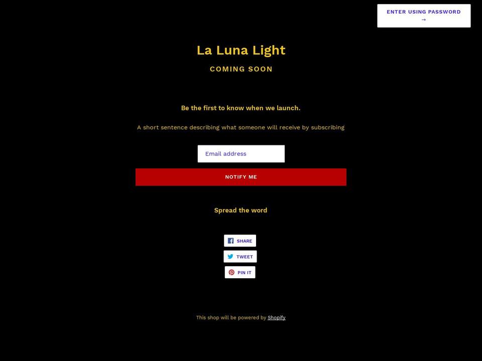 lalunalight.com — Shopify storefront screenshot