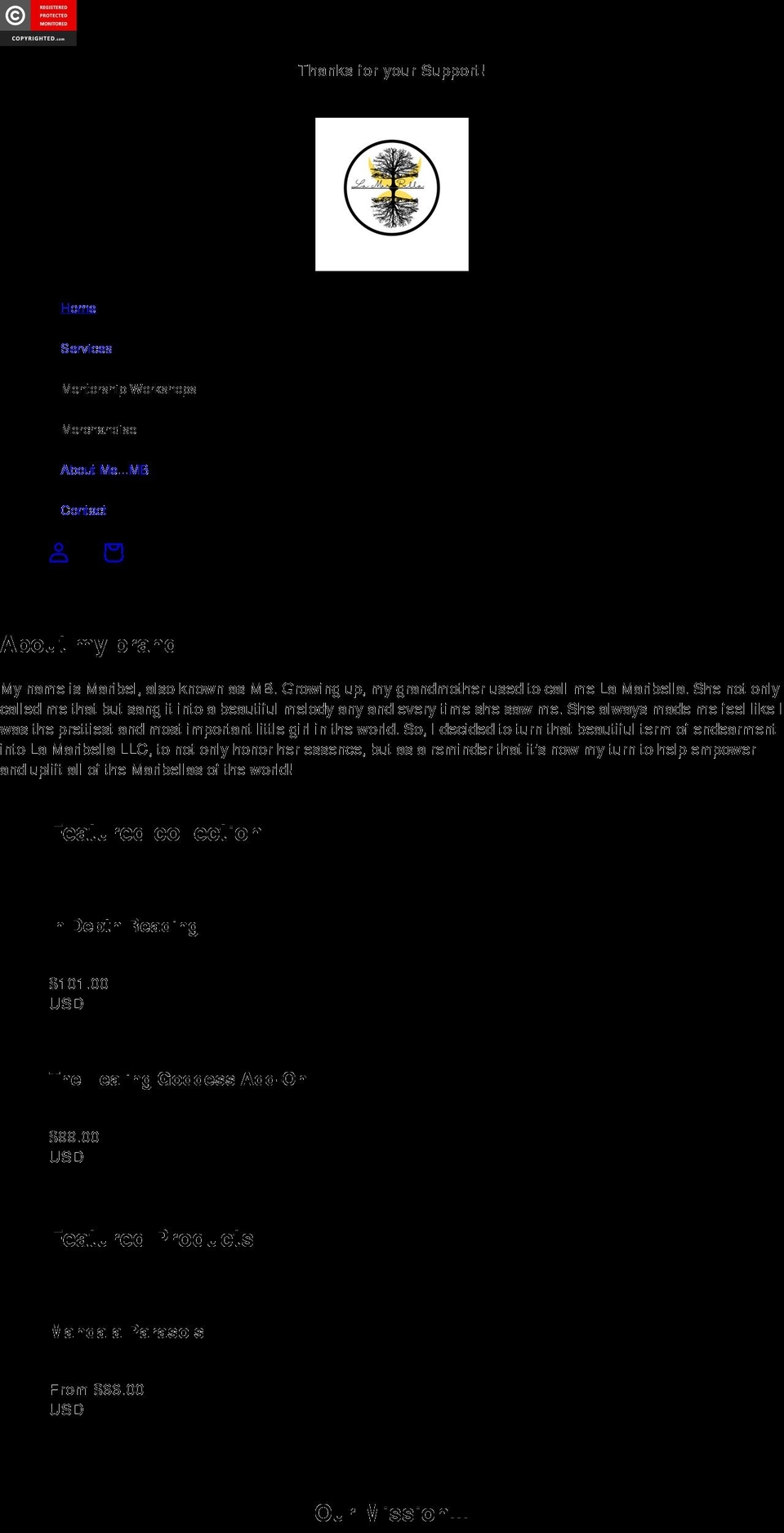 lamaribellallc.com shopify website screenshot