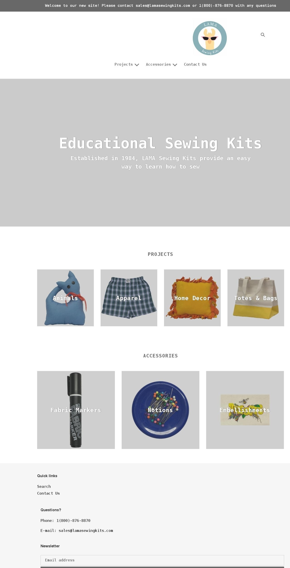 lamasewingkits.com shopify website screenshot