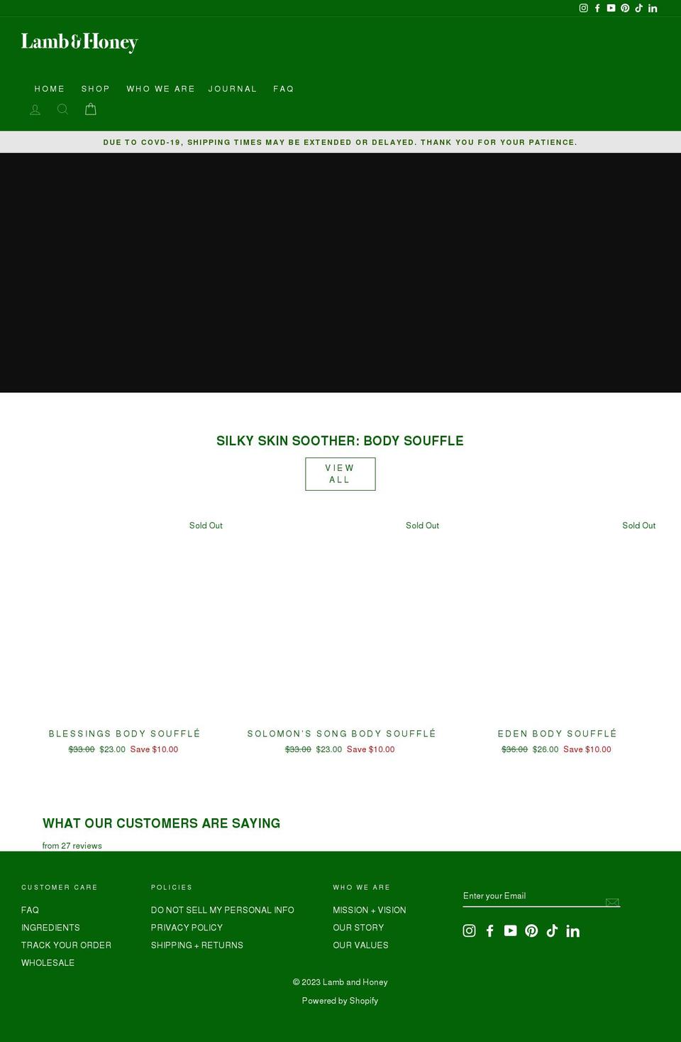 lambandhoney.com shopify website screenshot
